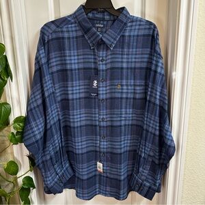 NWT- Men's Izod Plaid Cotton Blend Flannel Shirt in Blue & Red Size 3XL